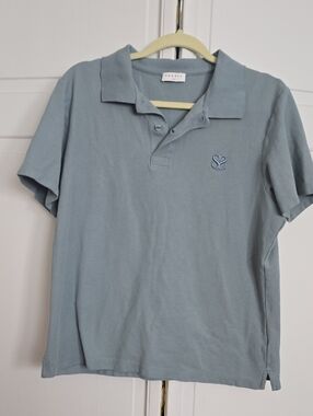 Womens Sandro Paris Sage Green Polo Shirt with Embroidered Logo Xl